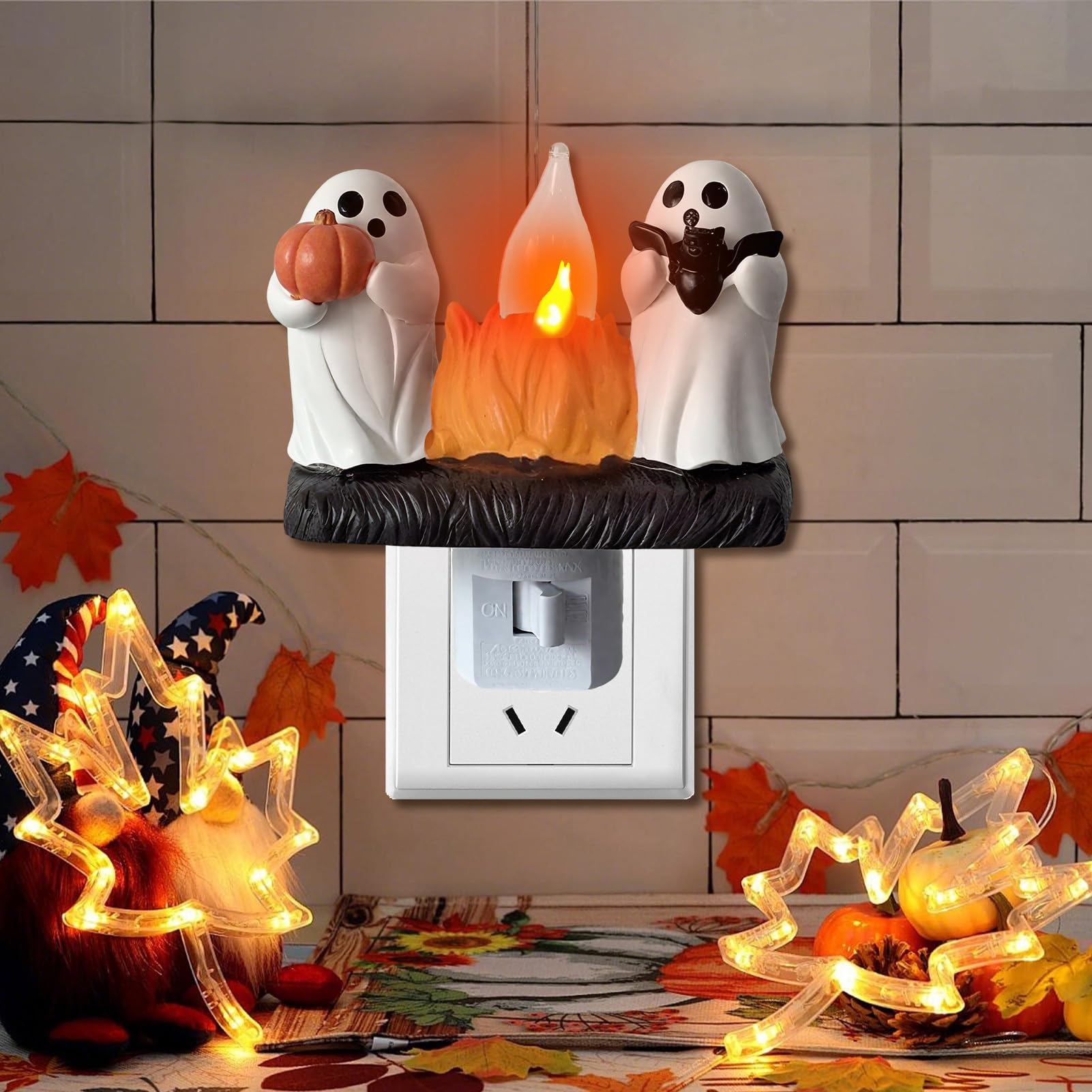 Veilleuse Vacillante De Feu De Camp Fantôme, Prise De Veilleuse De Nuit Fantôme D'Halloween