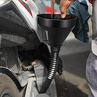 Vista 4 de Juego de embudos automotrices de 3 piezas, embudos de combustible de boca ancha, embudo de aceite de cuello largo de plástico, embudos flexibles