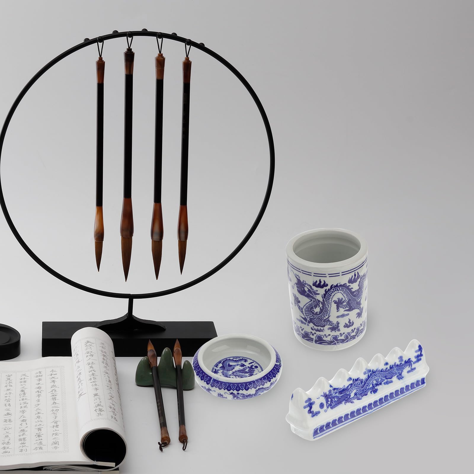 PACKOVE Keramik Pinselhalter Satz mit Halteschlitzen für Schreibtischdekoration und Aufbewahrung von Kalligrafiepinseln im Retro Chinesischen Design für Büro und Zuhause