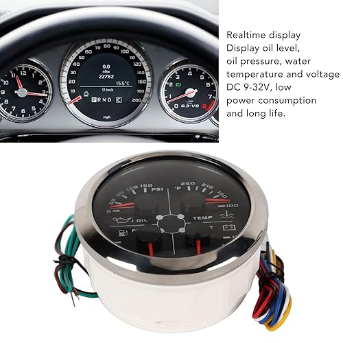 Miniatura 3 de Medidor multifunción 4 en 1, voltímetro de 3.346 in, nivel de combustible, presión de aceite, medidor de temperatura del agua, impermeable DC 9 a 32