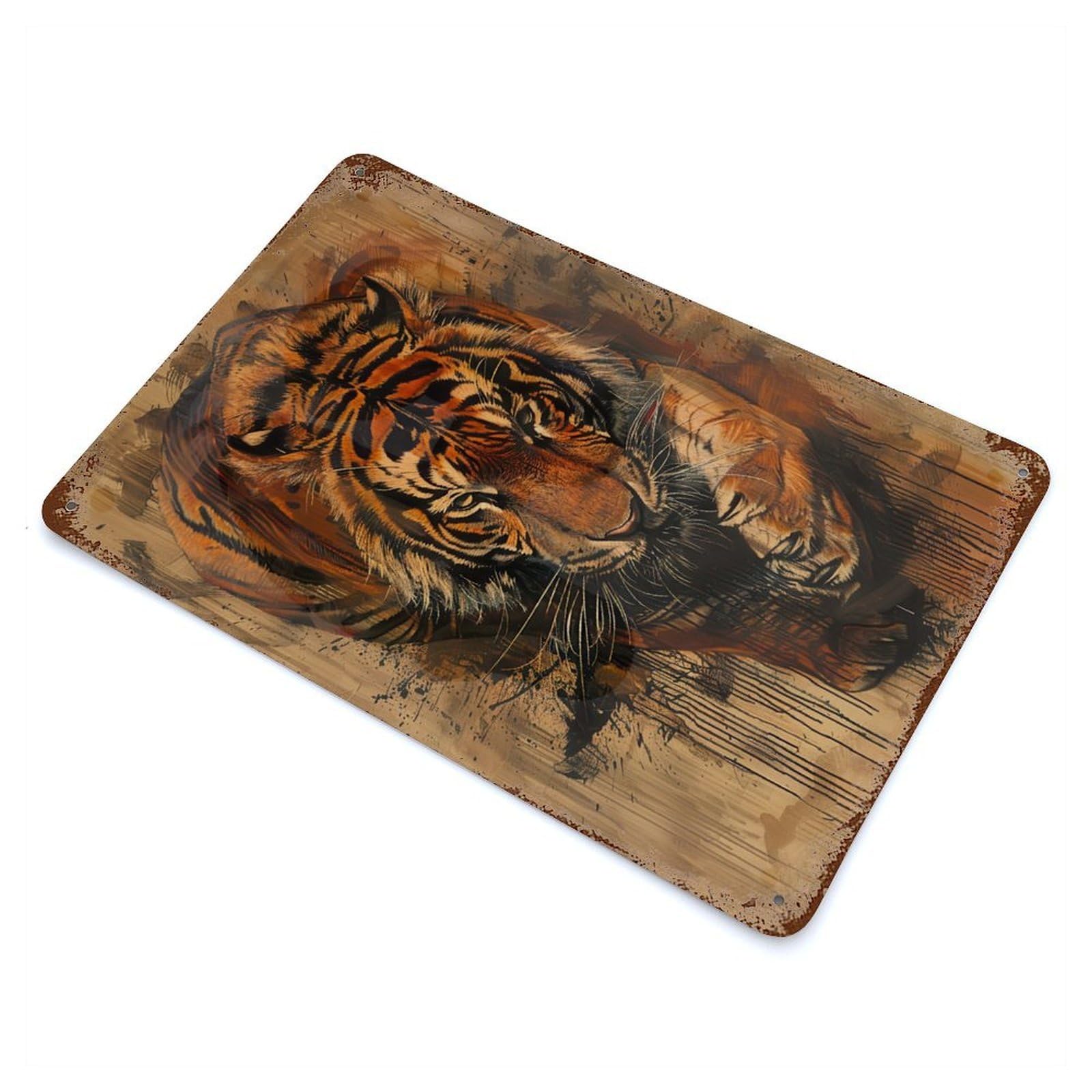 Rust Effect Ethereal Tiger Vintage Metal Tin Sign 11.8"x7.9", Decorative Metal Wall Art for Office, Studio And Wall Decor