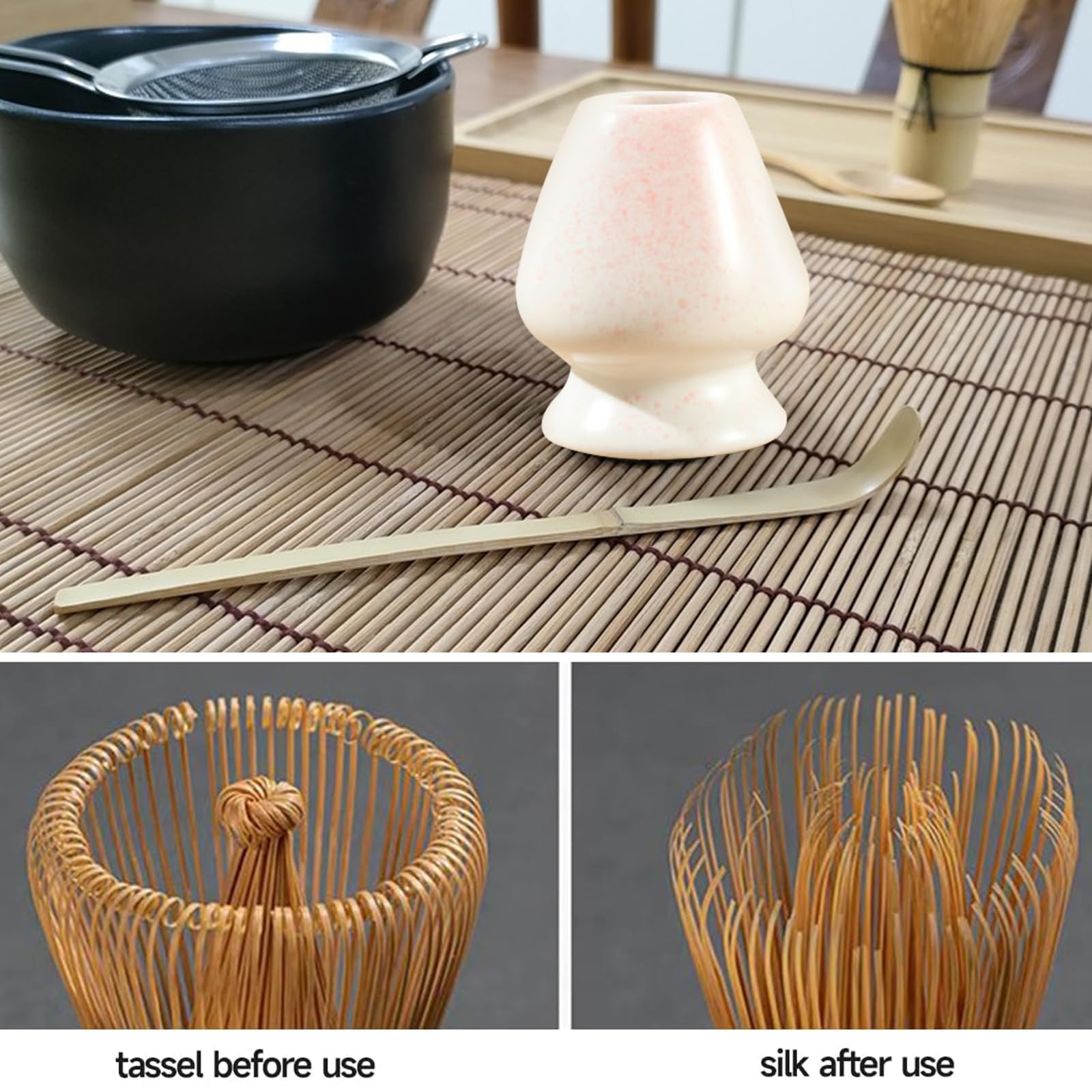 Japanisches Matcha Set,Osuter 5PCS Japanisches Matcha Besen Matcha Löffel, Matcha Schneebesen Set, Matcha Tea Set für Haus Gastfreundschaft Hotel (weiß)