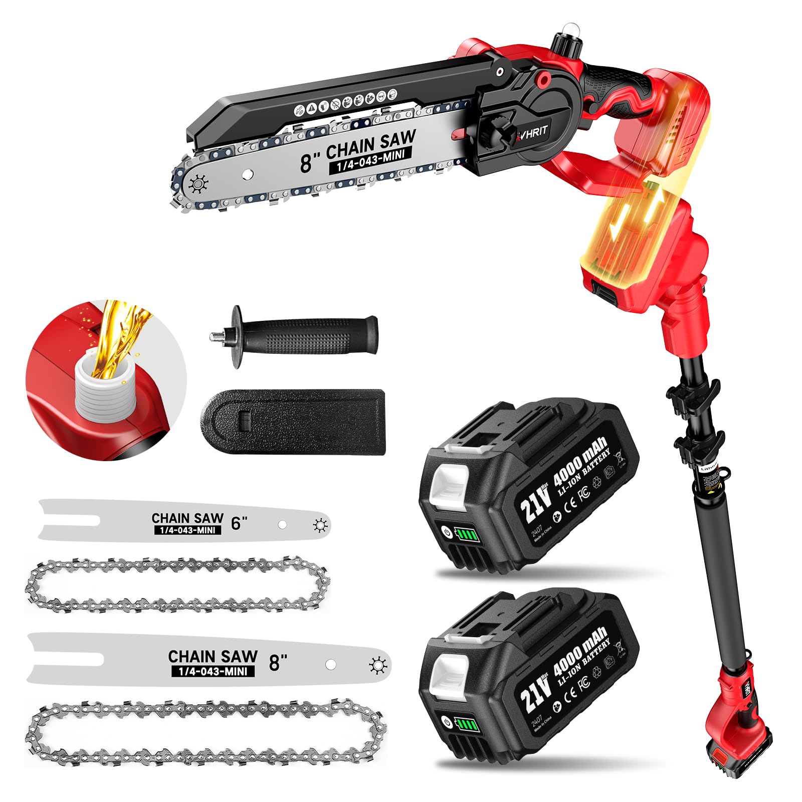 Avhrit 2-in-1 Cordless Pole Saw & Mini Chainsaw - 10FT/3M Long Reach with 8 Inch
