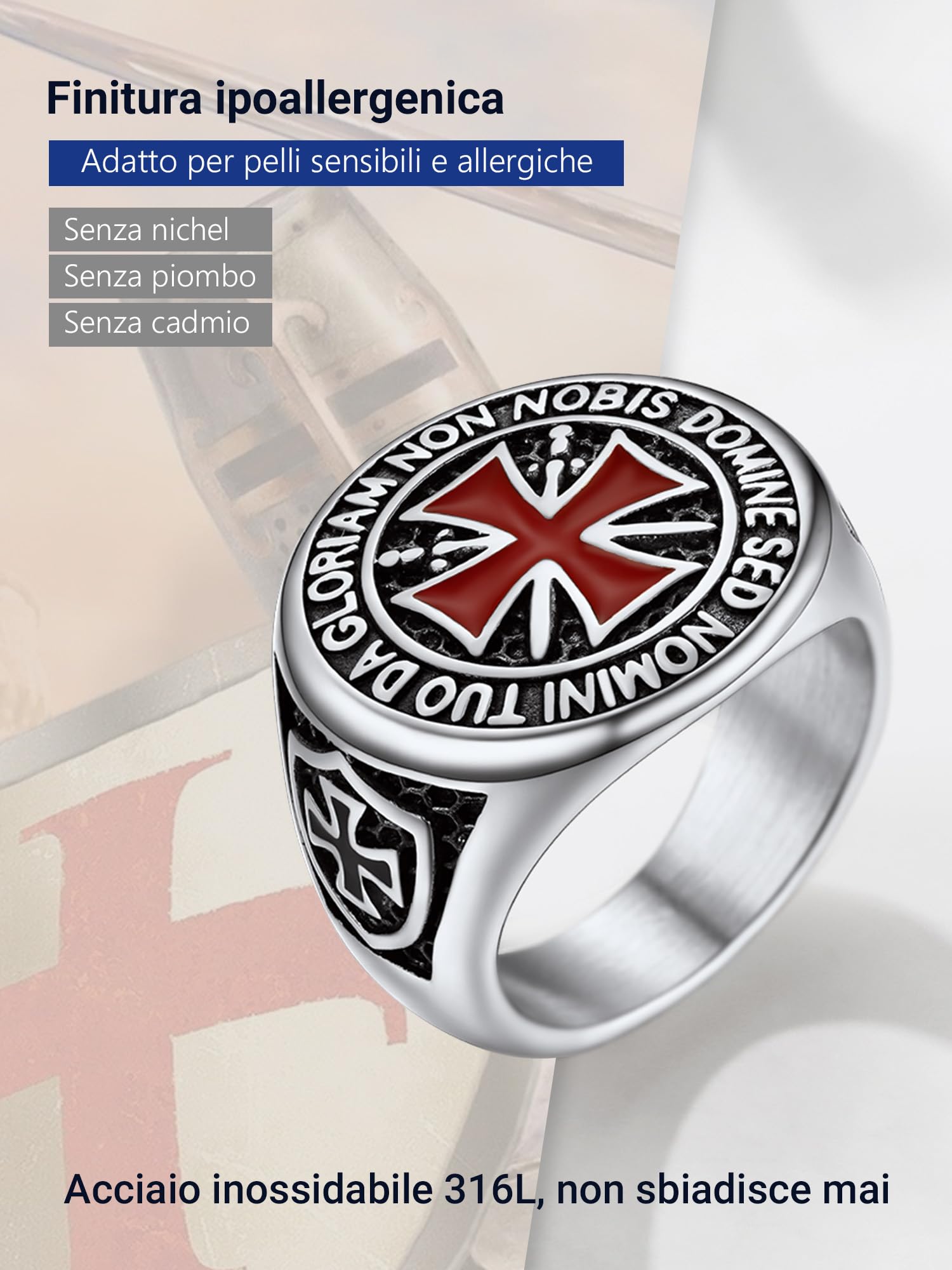 PROSTEEL Anelli Acciaio Cavalieri Templari Croce Punk Gotico Uomo Donna in Acciaio Inossiabile con Confezione Regalo