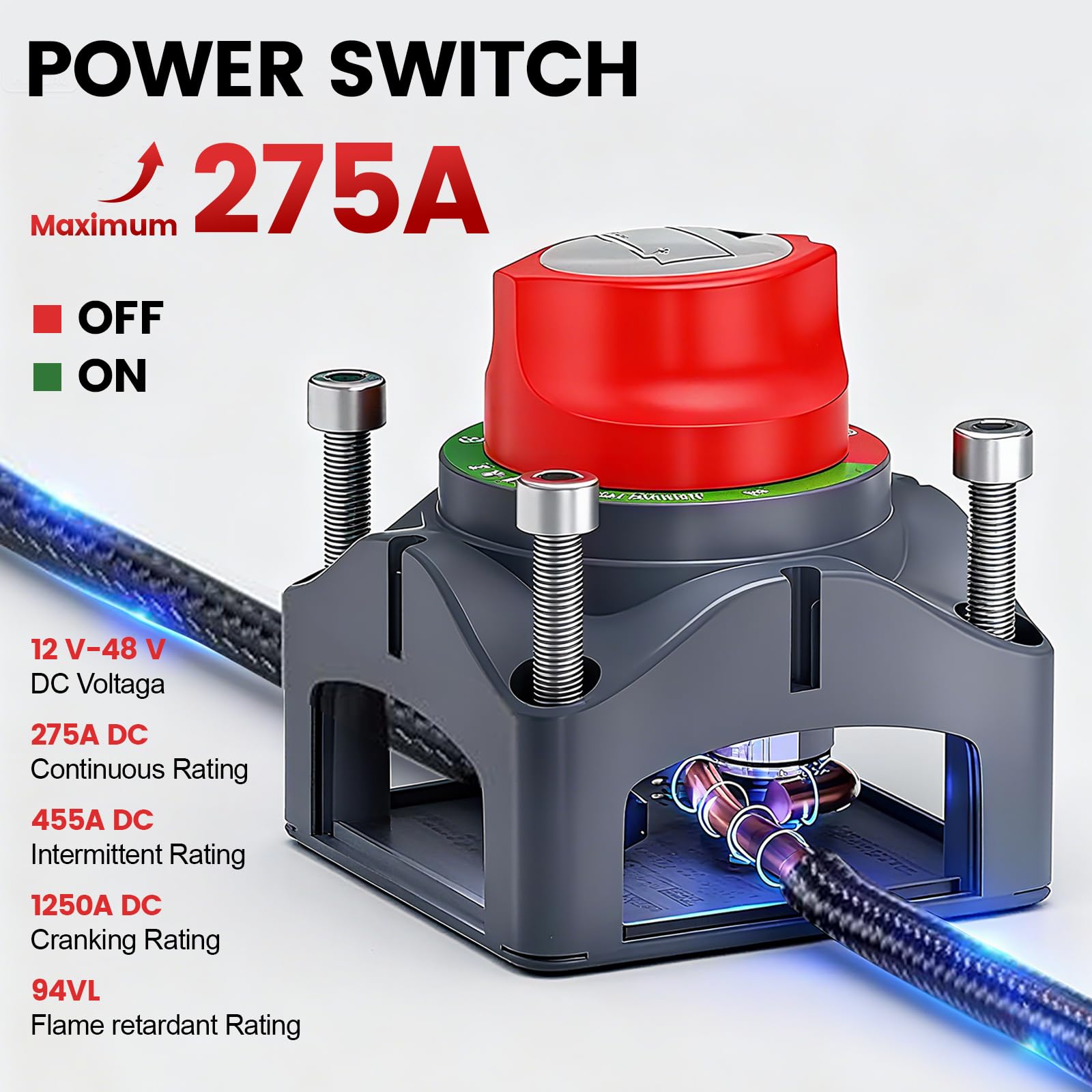Odłącznik akumulatora 12 V, 24 V, 48 V, 1-2 boty-OFF, 275 A, główny wyłącznik prądowy, odłączanie akumulatora Master do samochodów ciężarowych, łodzi, jachtów, przyczep kempingowych, motocykli