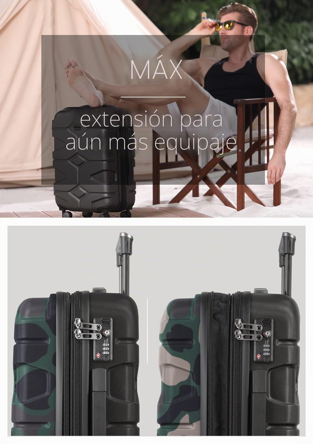 HAUPTSTADTKOFFER - X-Kölln - Equipaje de Mano Extensible, ABS, TSA, 55cm, 50L, Camuflaje