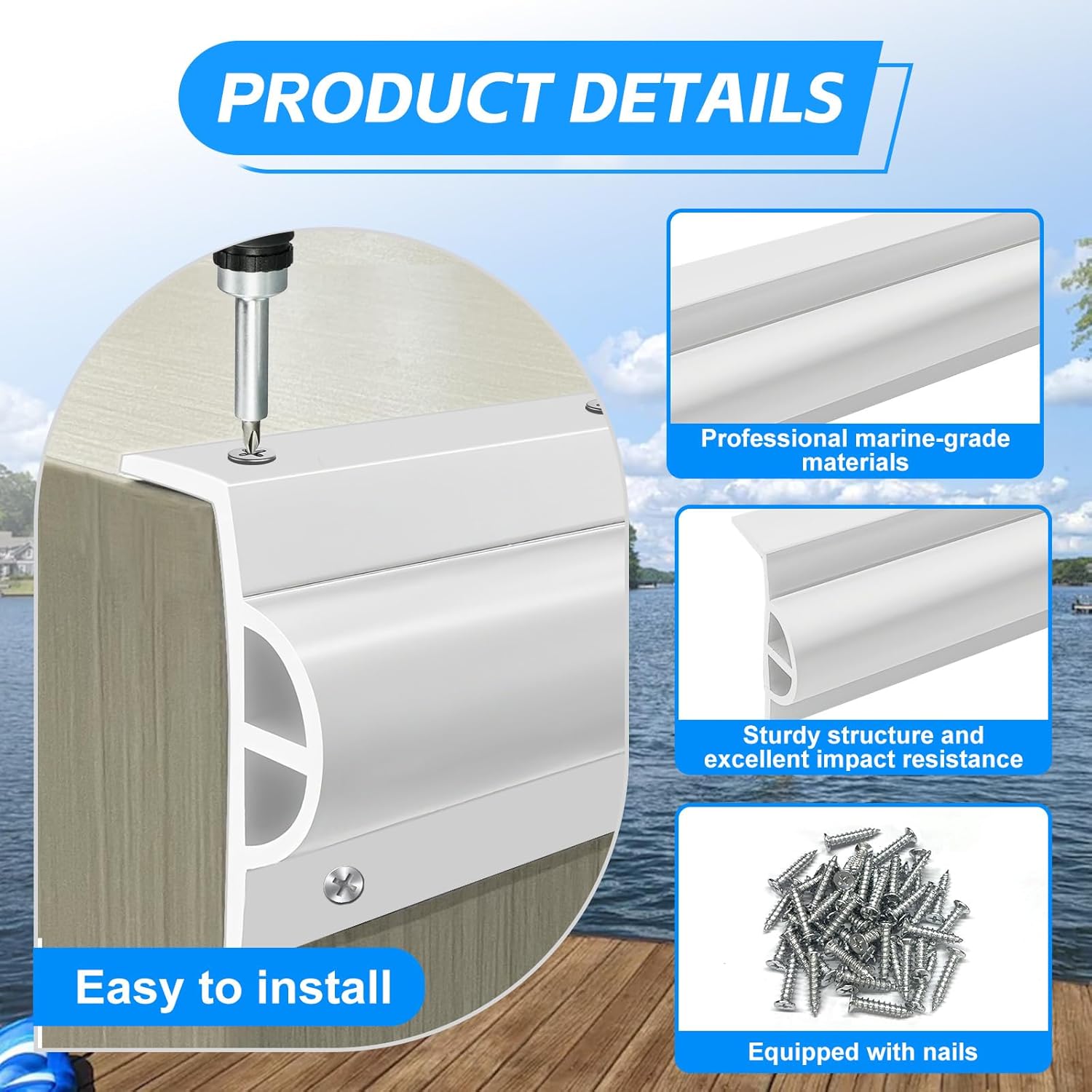 10 Pack Commercial Grade Double Molded Dock Edging White Side Gard, 20 Feet Dock Guard with Heavy Wall Sections for Greater Protection – Commercial Grade Double Molded Material (White)