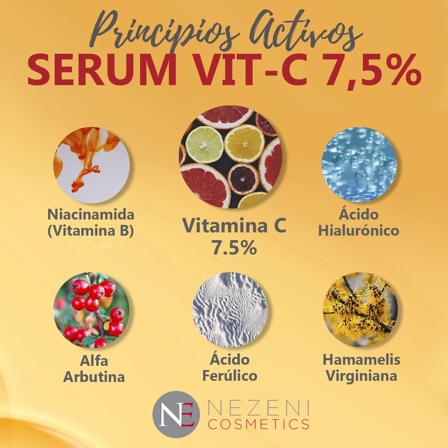 Sérum Facial 7,5% VITAMINA C con Ácido Hialurónico + Niacinamida – 9 principios activos - BAJO CONSERVANTES 2 años caducidad cerrado