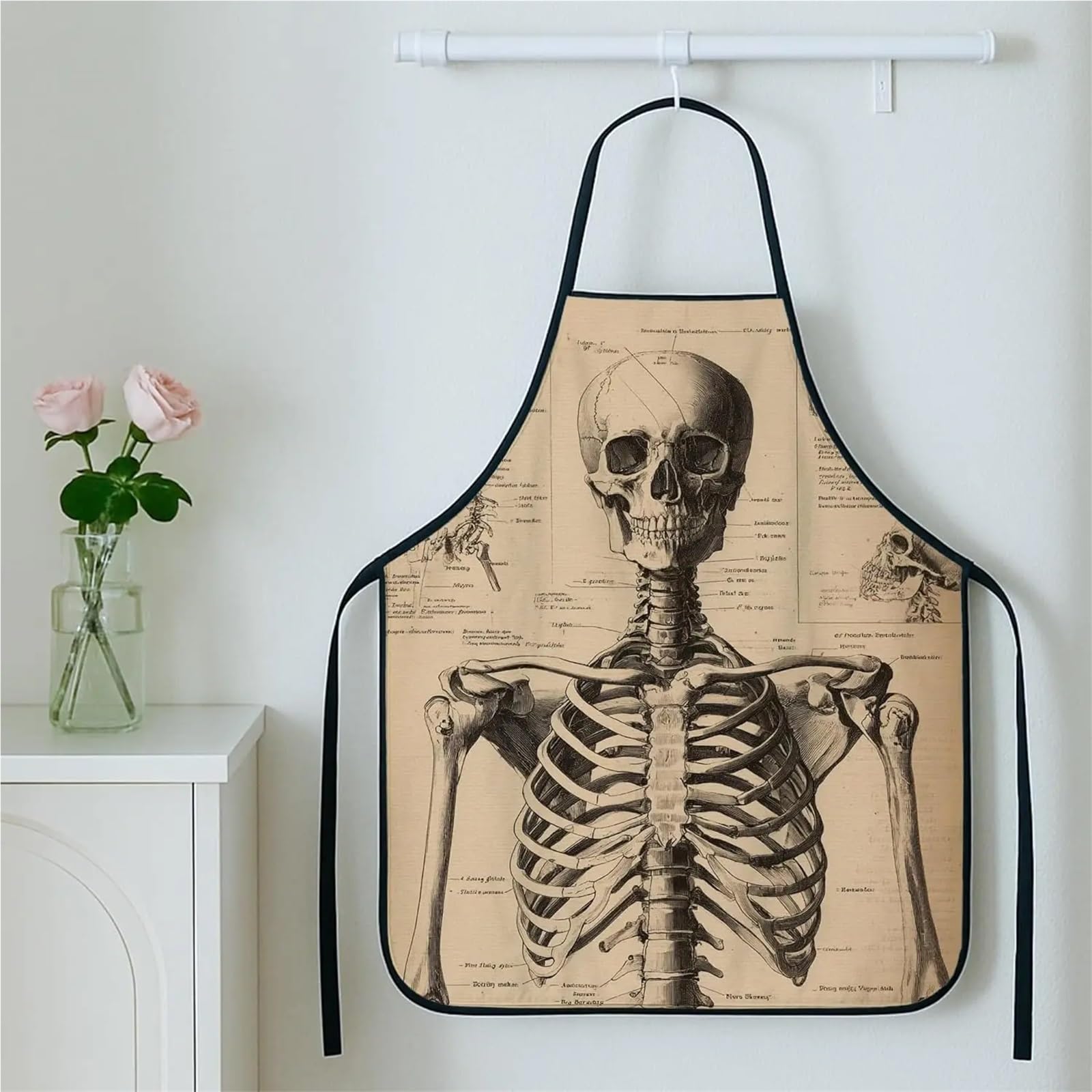 Delantal de alta resistencia Delantal de cocina con diseño esqueleto, calavera anatómica vintage, estilo retro médico, lavable