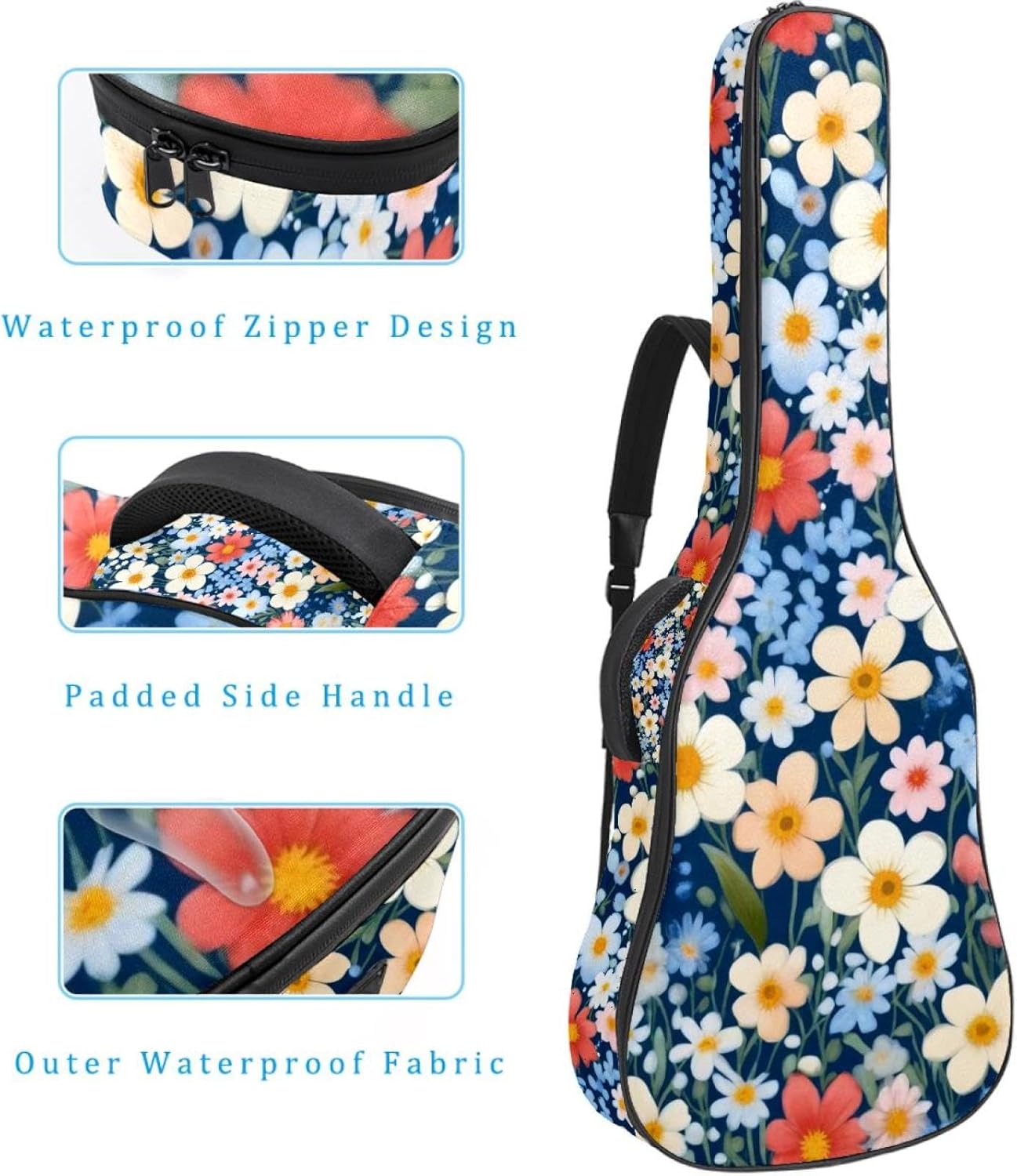 Acoustic Guitar Bag, 40 41 42 Inch Guitar Case Cover Soft Guitar Gig Bag for Acoustic Electric Bass Classical Guitar, Seamless Little Flowers