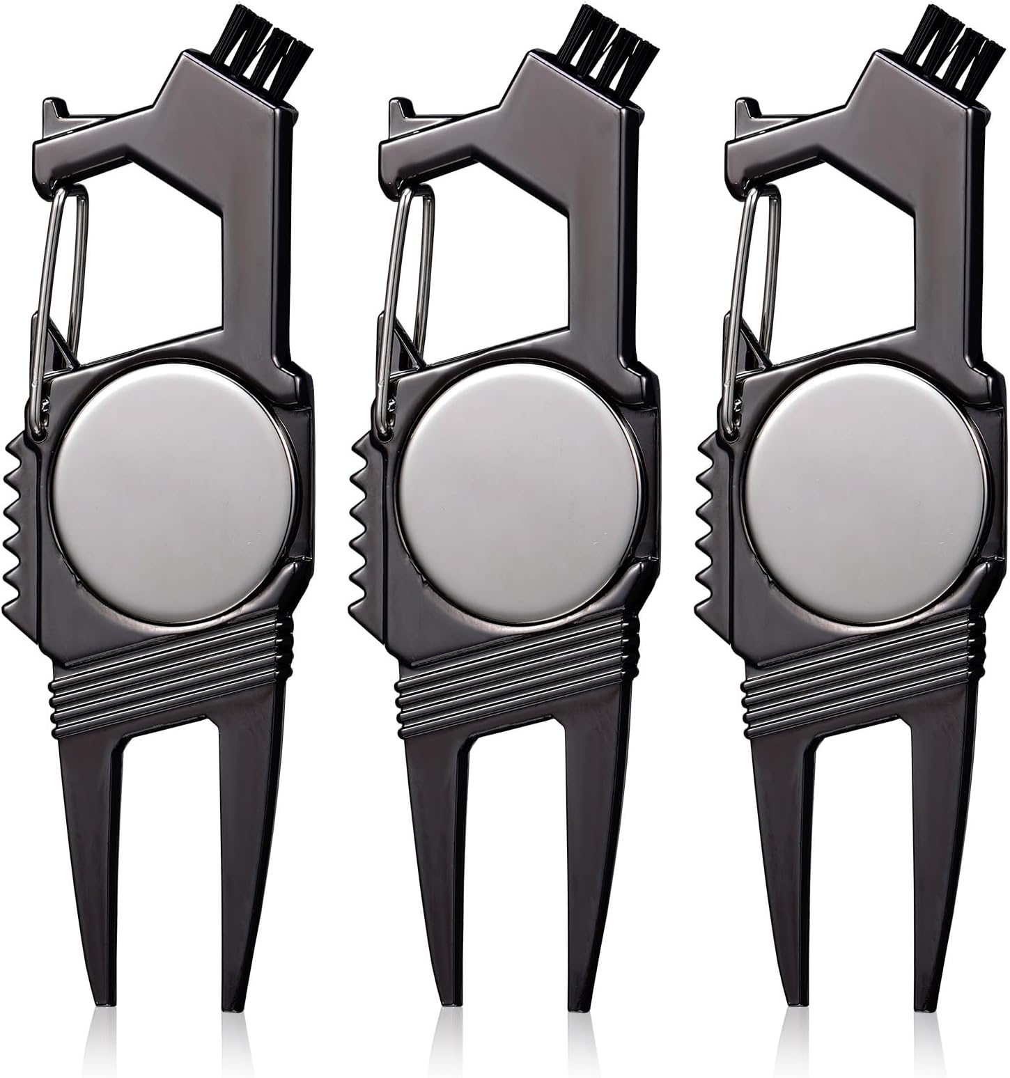 Poen 3 Pcs 7 in 1 Golf Divot Repair Tool and Ball Marker Golf Accessories for Men, Bottle Opener, Groove Cleaner, Putting Alignment, Metal Green Tool