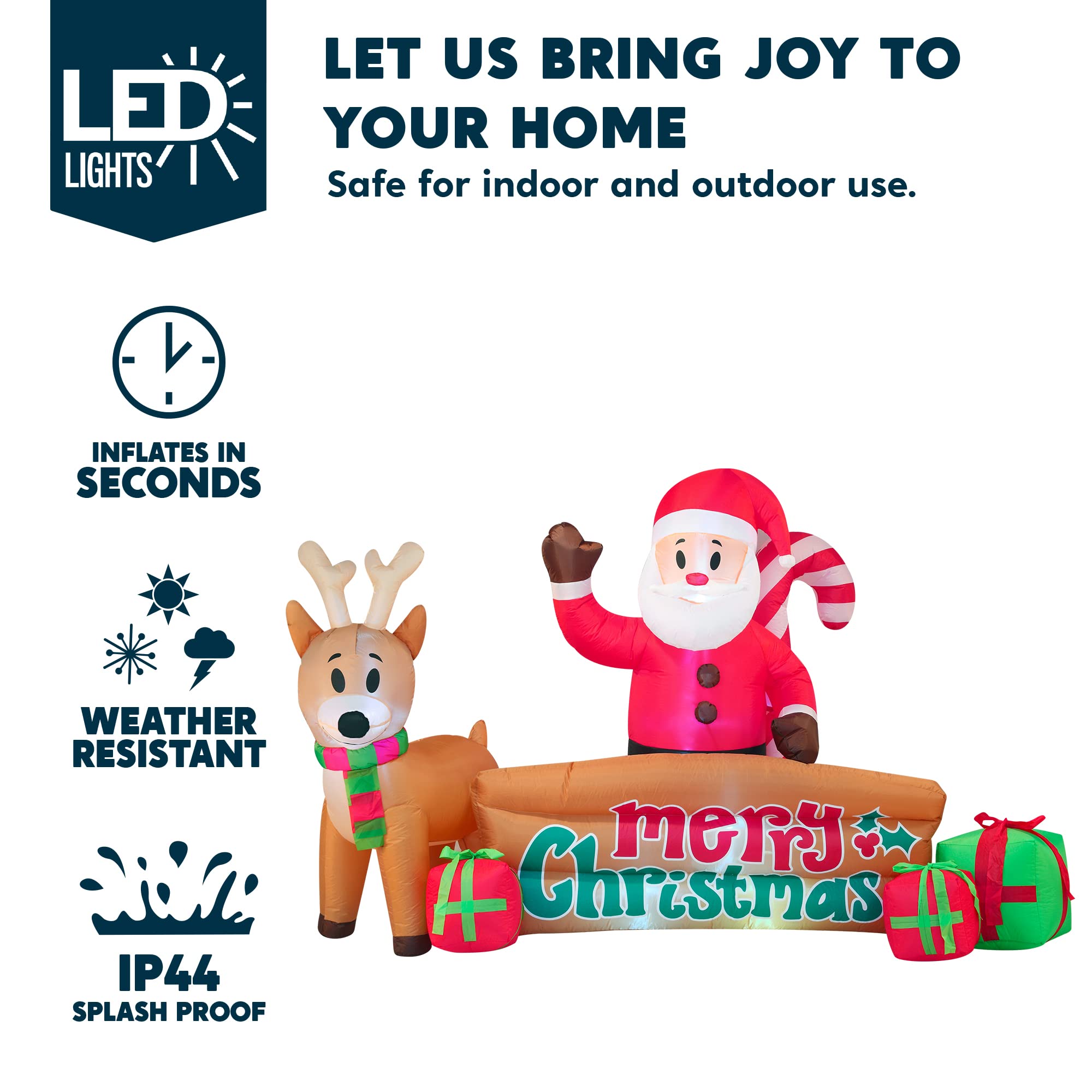 Joiedomi 10 FT Lange Weihnachten Aufblasbare Santa & Rentier Mit Frohe Weihnachten Zeichen, Aufblasbare Dekoration Im Freien Mit Eingebauten LEDs für Xmas Party Indoor, Outdoor, Lawn Décor
