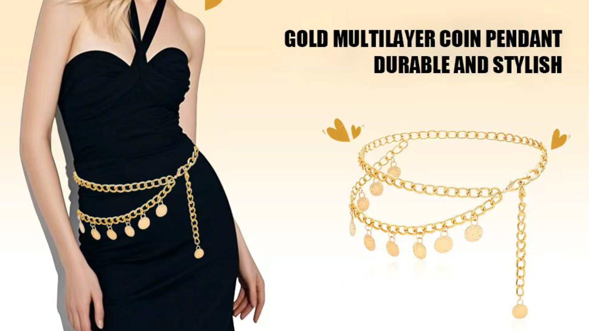 Gold Chain Belt for Women - Adjustable Waist Chain with Sun  display picture 1