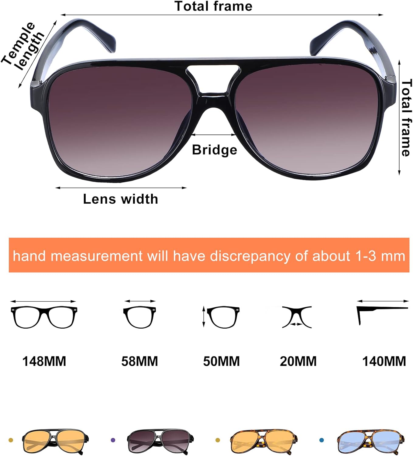 Frienda 4 Pairs Retro Sunglasses Vintage Large Frame Sunglasses 70s Unisex Glasses for Women Men (Vintage Color) - Image 5