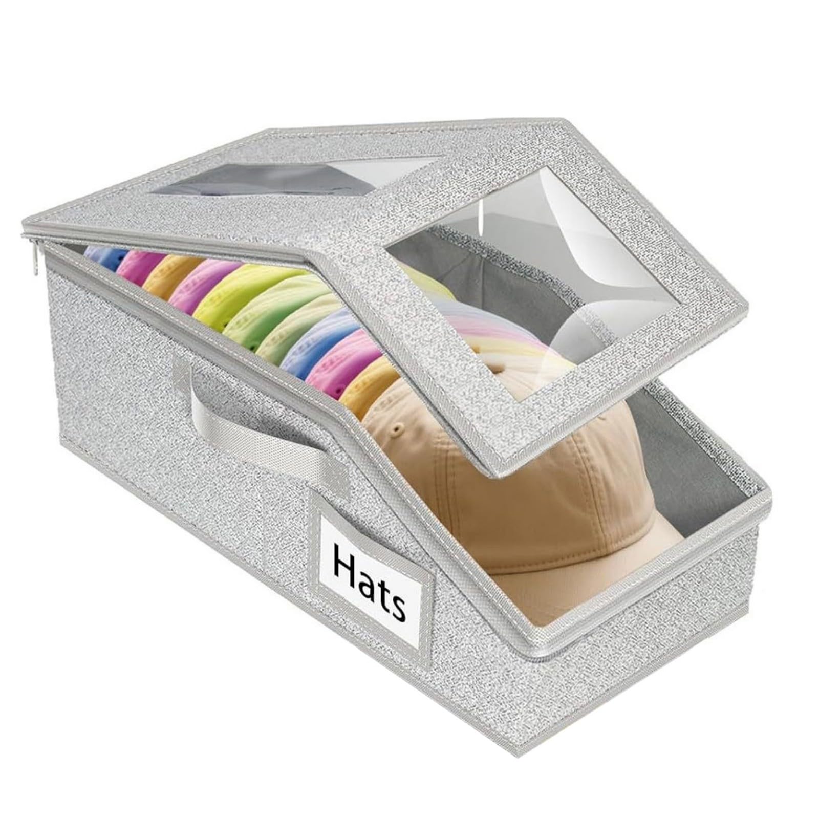 Nucelit Clear Visibility Cap Box High Capacity Foldable Structure Breathable Fabric Hat Storage Container for Living Spaces Nonwoven Fabric Hat Organiser