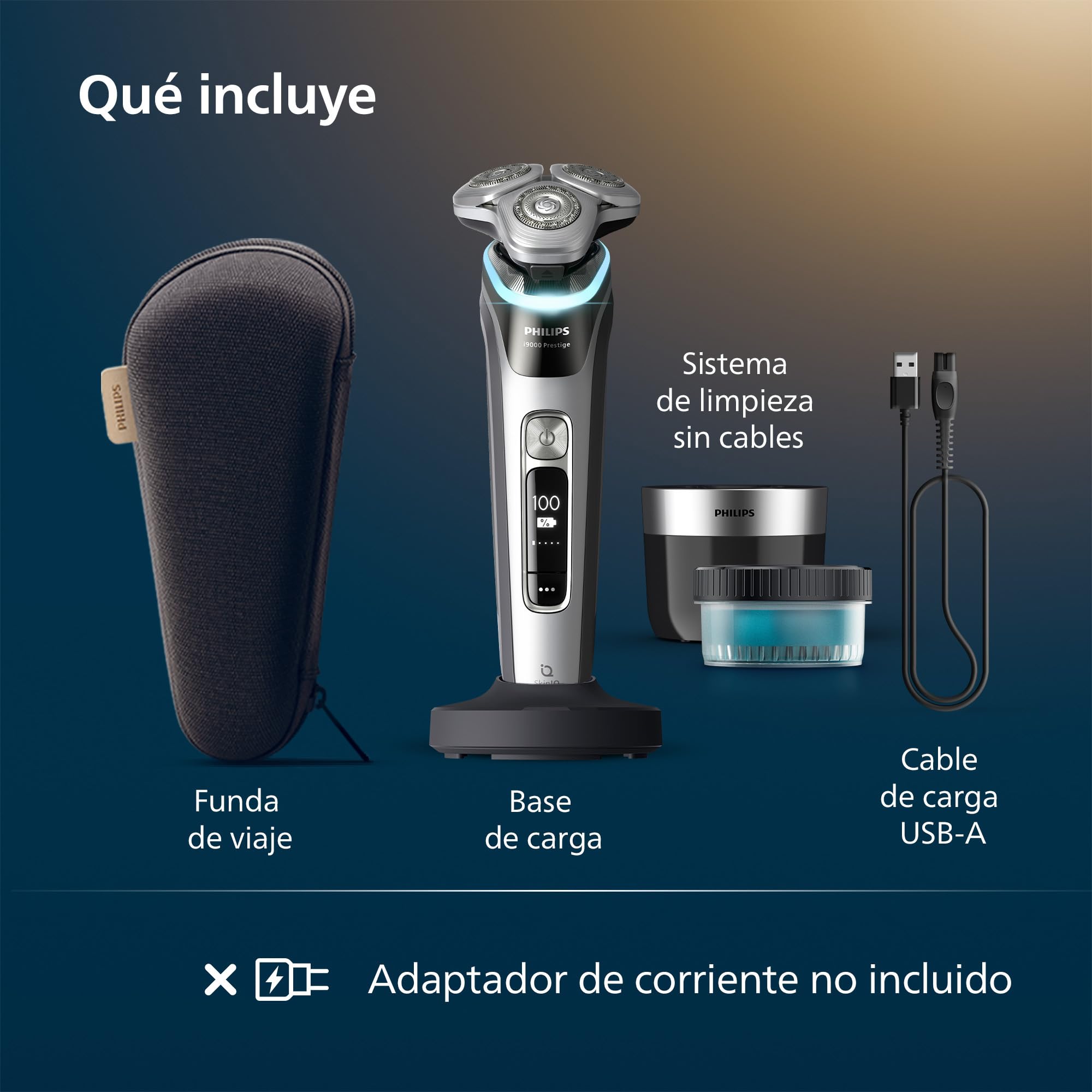 Philips i9000 Prestige, Afeitadora Eléctrica Hombre, Máquina de Afeitar Barba en Seco y Húmedo, Tecnología SkinIQ, Base de Carga, Recargable, Estuche de Viaje, Centro de limpieza, XP9205/30