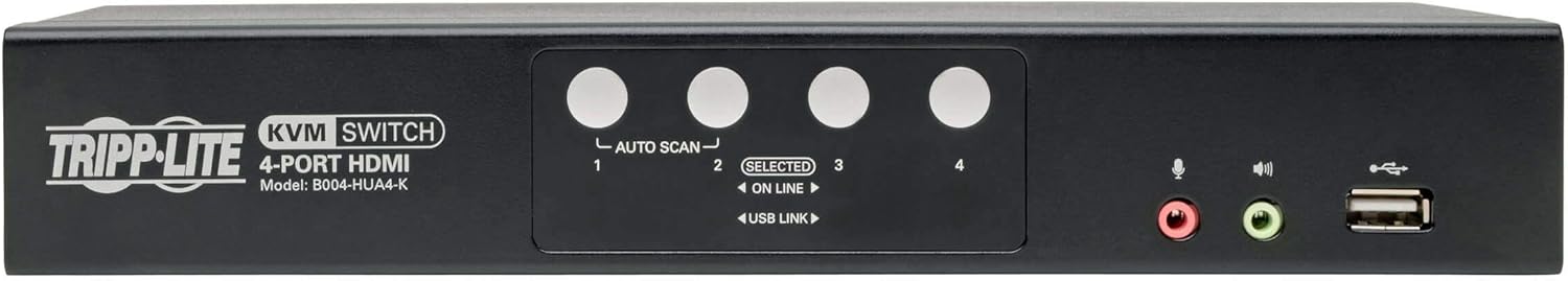 Tripp Lite 4 Port HDMI/USB KVM Switch, Audio/Video, USB 2.0 Peripheral Port, 1080p, Windows, Mac, Linux Compatible (B004-HUA4-K)