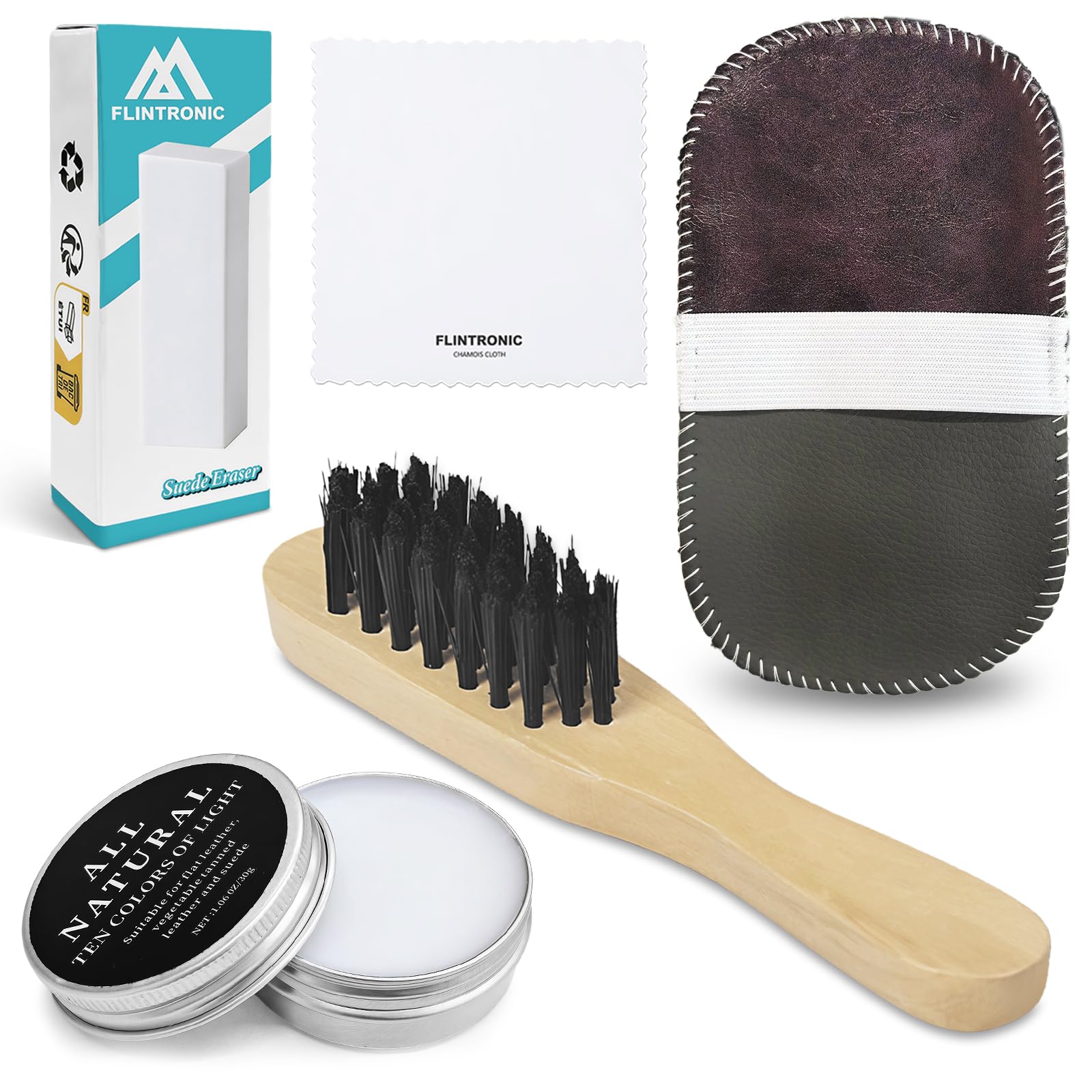 flintronic Kit pour Cirage de Chaussures 5 pièces, Brosse et Chiffon Inclus, pour L'entretien Nettoyage et Lustrage de Bottes et Chaussures en Cuir