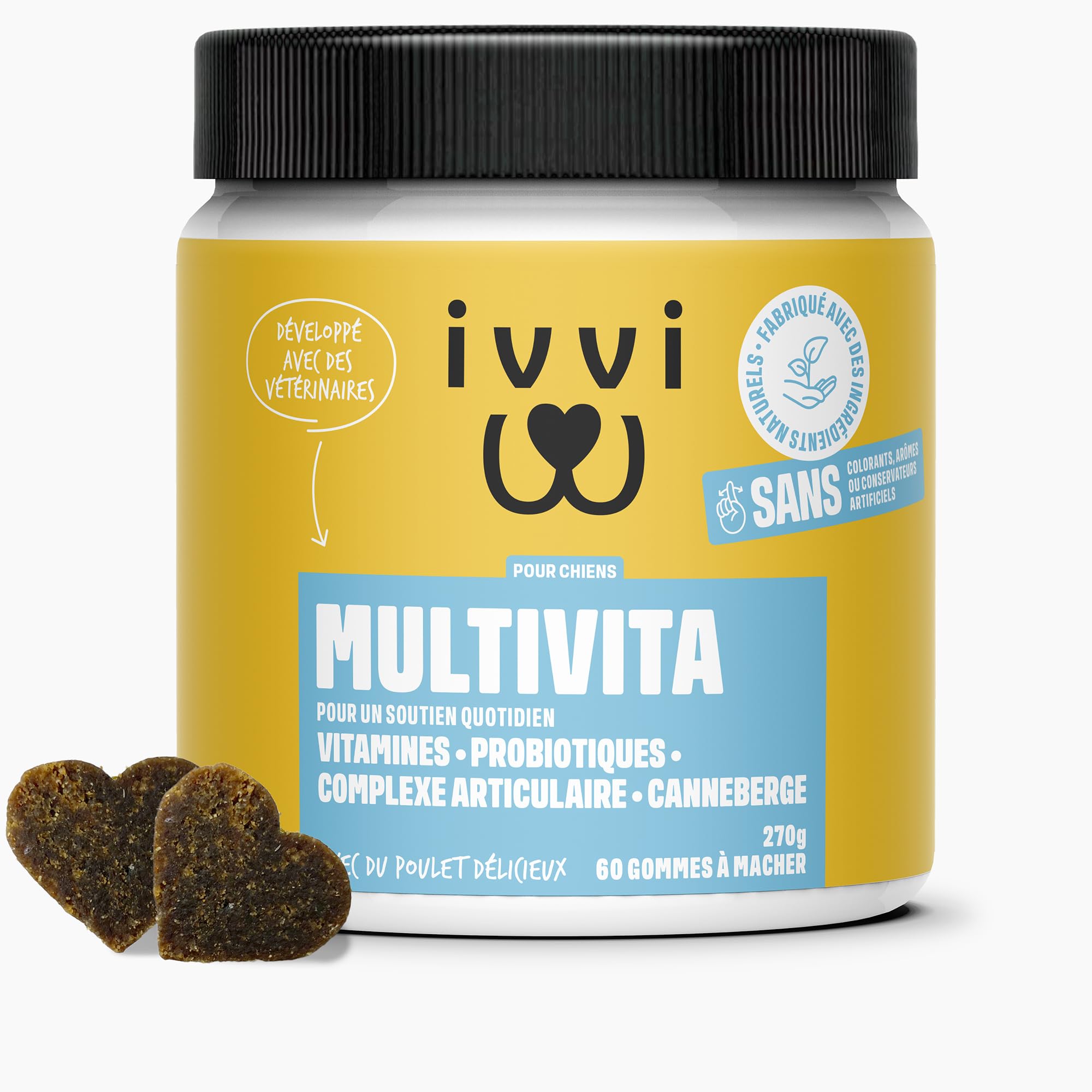ivvi Multivitamines - Complément Alimentaire pour Chien - Soins Complets pour Une Vie de Chien Heureuse - 60 Délicieuses Friandises au Poulet (270g)