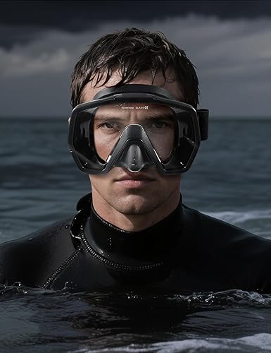 Miniatura 2 de Supertrip Máscara de buceo sin marco para adultos, correa de tela, lente de vidrio templado, bajo volumen para apnea, pesca submarina, esnórquel