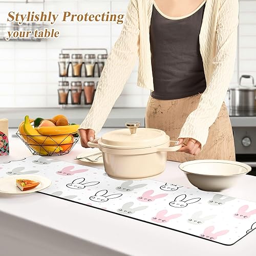 Miniatura 4 de Cute Bunnys Head Trivets for Hot Dishes, Heat Resistant Table Runner and Kitchen Waterproof Mat for Hot Pads Cooking 39.40" X 11.80", Hand Washable