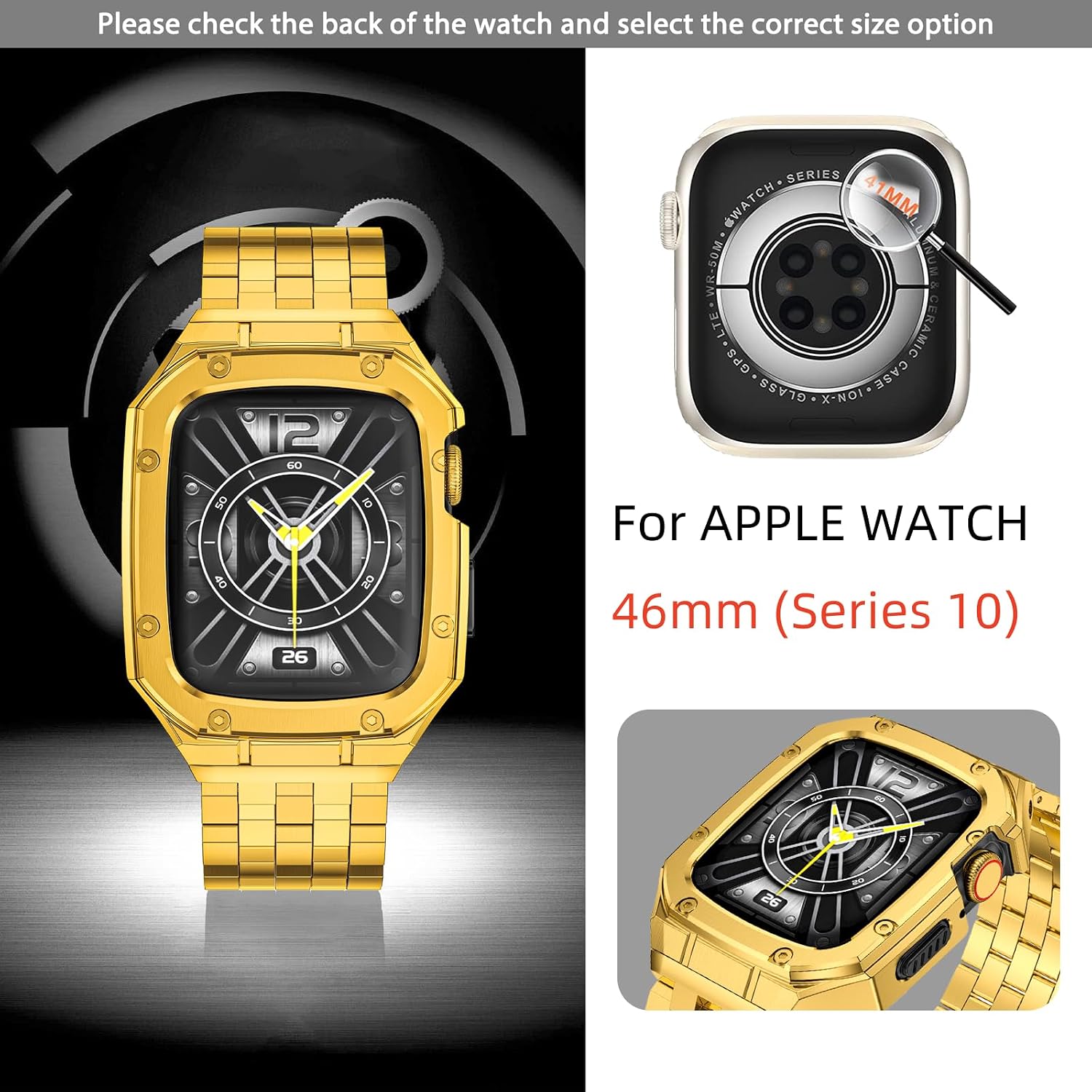 MioHHR Metal Band with Case Compatible with Apple Watch Bands 46mm for Men image 4
