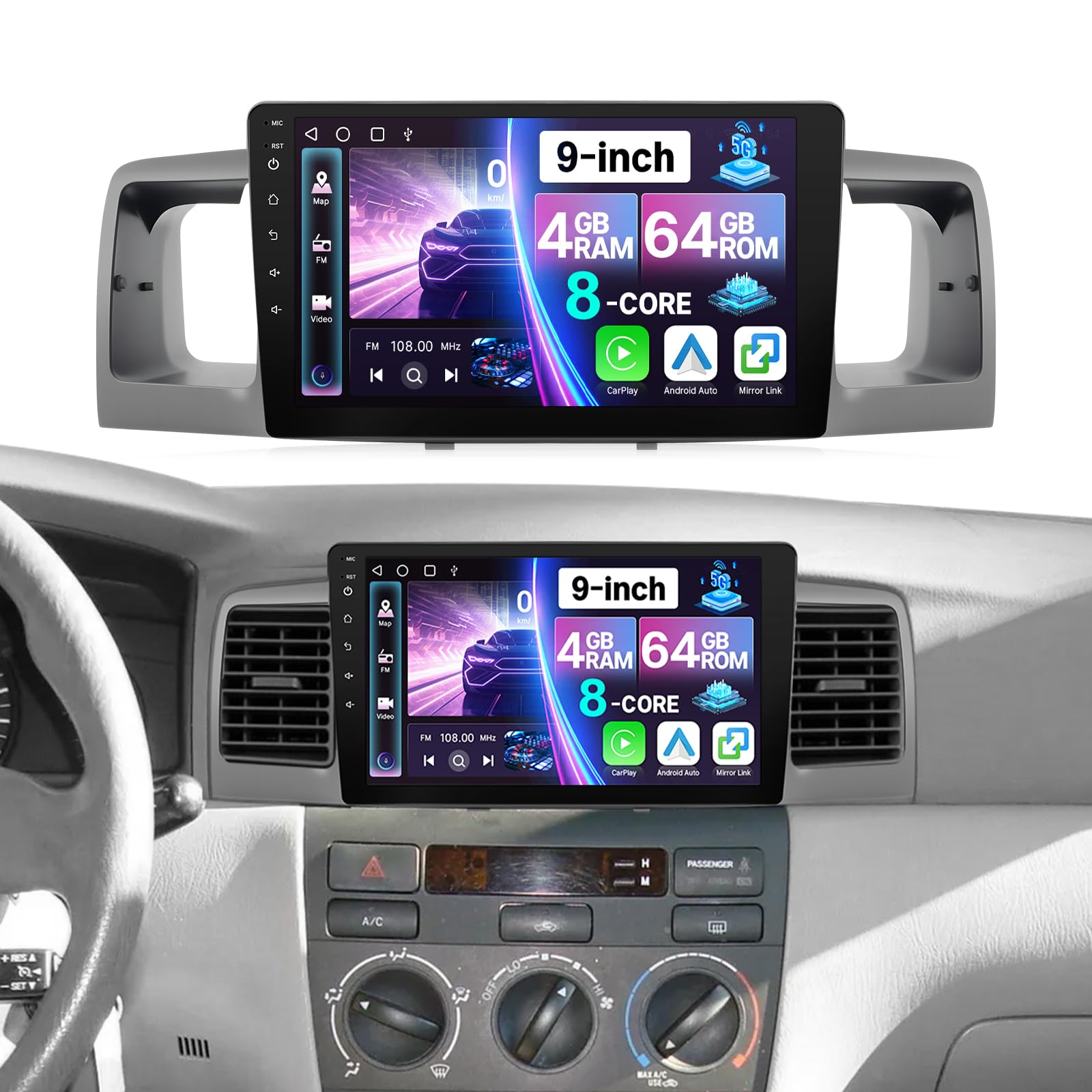 Photo 1 of 9" Screen for Toyota Corolla 2003 2004 2005 2006 2007 2008 Radio - 4G+64G