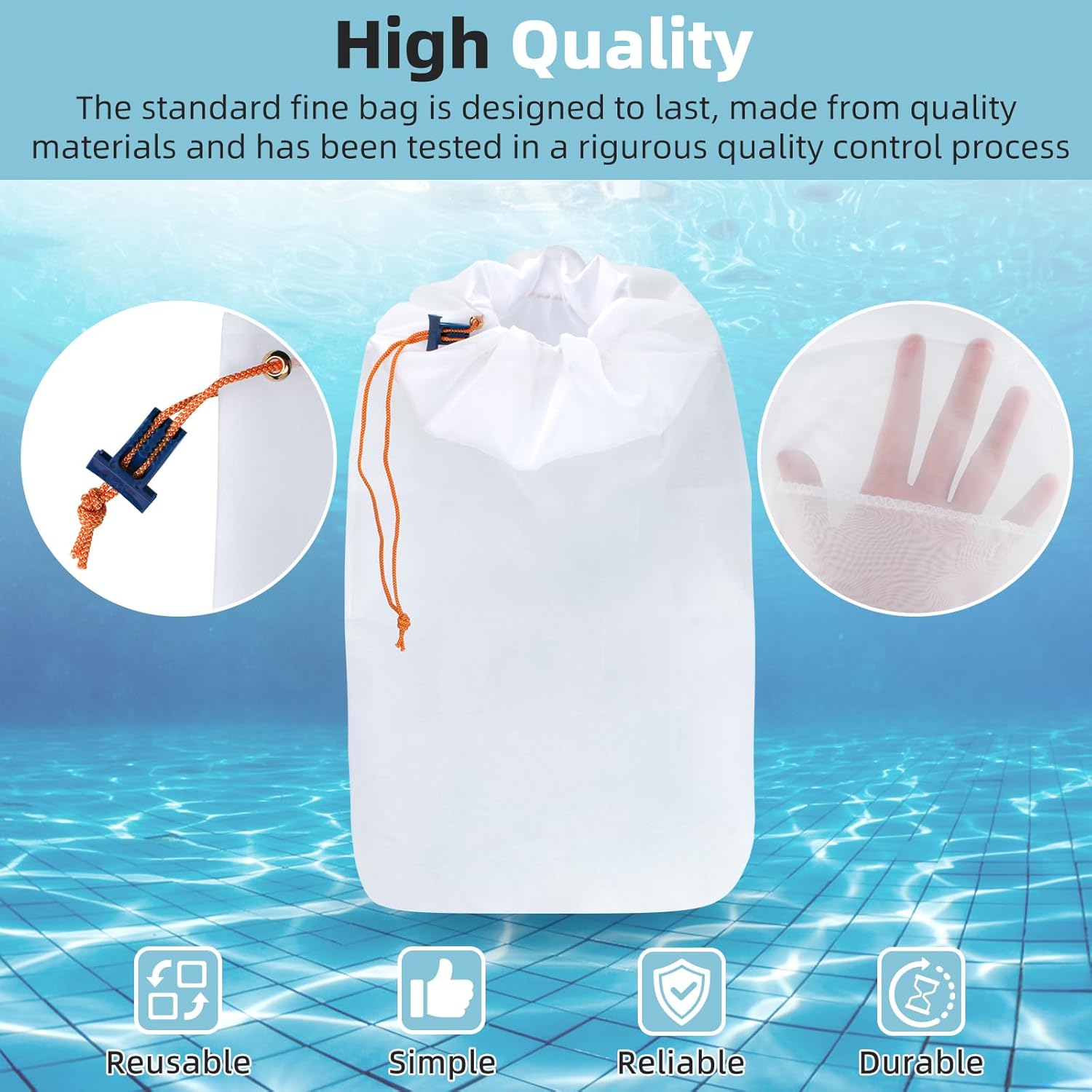 HH1510 Ultrafine Volcano Bag with Cleat Replacement for Hammer-Head Debris Bag, 75 Micron Fine Mesh Bag Cleans Leaves Dirt for Pools and Spas - 2 Pack