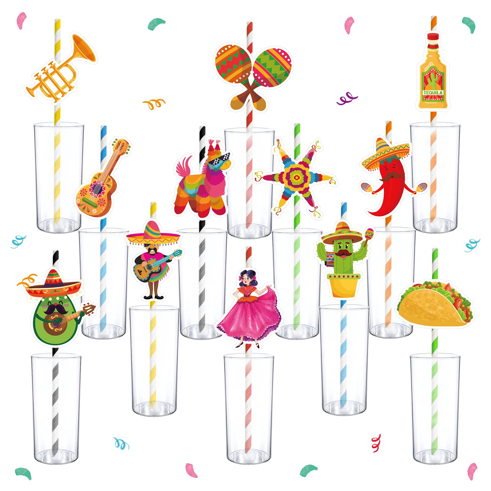 Gukasxi 36 Pieces Mexican Party Paper Straw, Mexican Fiesta Party Disposable Paper Straws, Cocktail Juice Straws, Mexican Party Decorations Supplies, Mexican Theme Carnivals Festivals Supplies