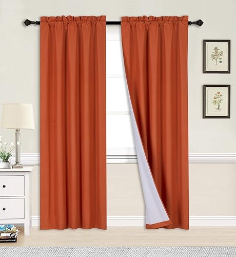 1 Unidades Cortina De Ventana Suave Microfibra Textura Sólido Forrado Barra Bolsillo Blackout 63" R64 (Ladrillo Naranja)
