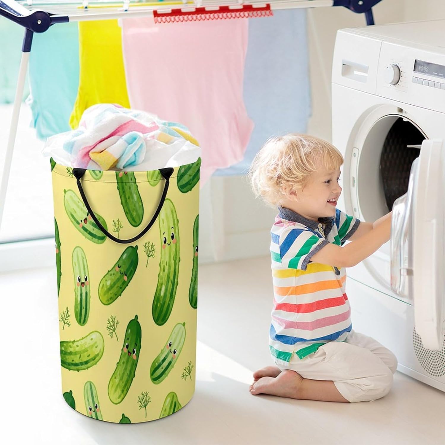 Dill Pickles Pattern Laundry Hamper Portable Lightweight Clothes Hampers Fashion Dirty Laundry Storage Basket Large Capacity Foldable Clothes Baskets for Bathroom Bedroom