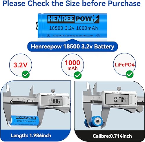 Miniatura 7 de Henreepow Batería recargable 18500, batería de fosfato de litio LiFePO4 de 3.2 V de 1000 mAh para luces solares de jardín al aire libre, linterna