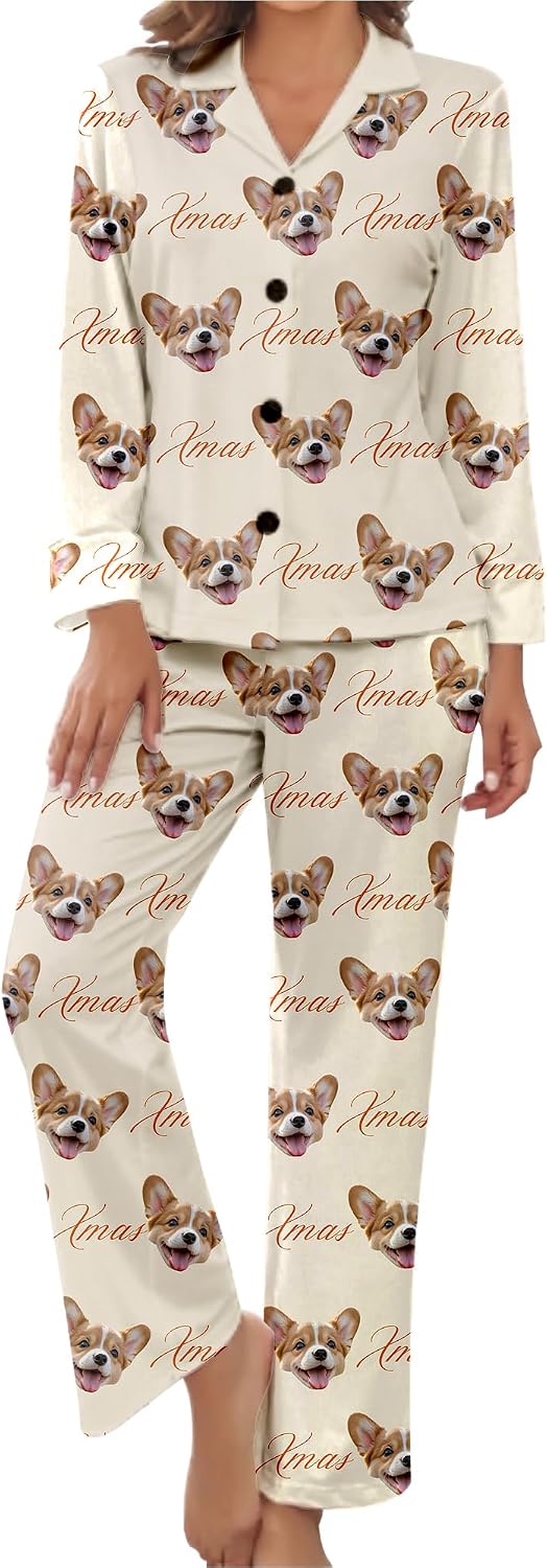 Personalized Pajamas For Women Set With Photo Custom Pet Face Pajamas Gifts