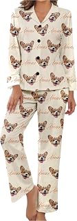 Personalized Pajamas For Women Set Funny Custom Pet Dog Face Pajamas Photo Pjs Gift Long Sleeve Button Down Sleepwear