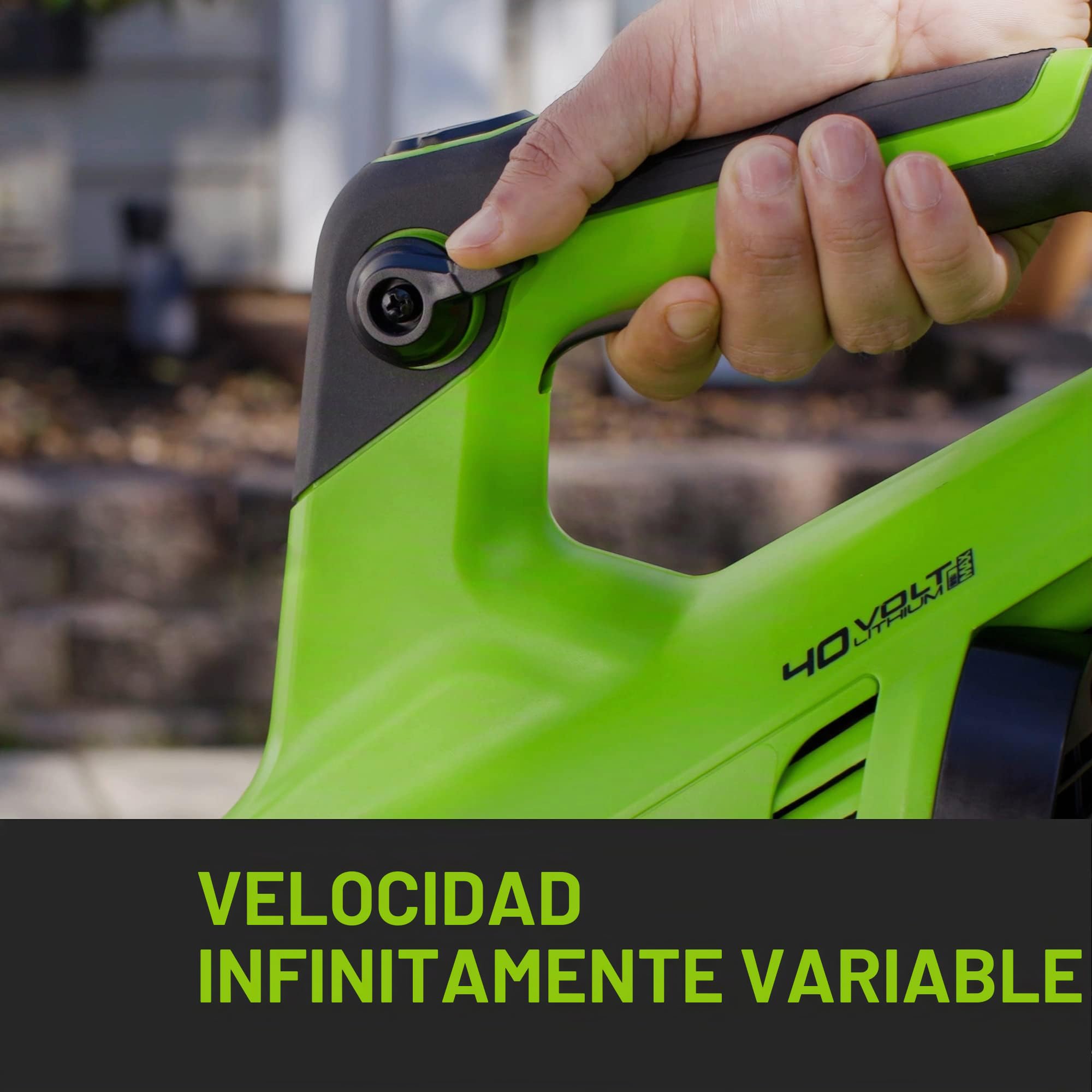 Greenworks 40 V Soplador inalámbrico, Volumen de Aire 14,2 m³/ min, Velocidad del Aire 193,1 km/h, Velocidad Infinitamente Variable (con 2Ah Batería y Cargador) | Volumen de aire: 14,2 m³/min, velocidad del aire: 193,1 km/h, velocidad continua