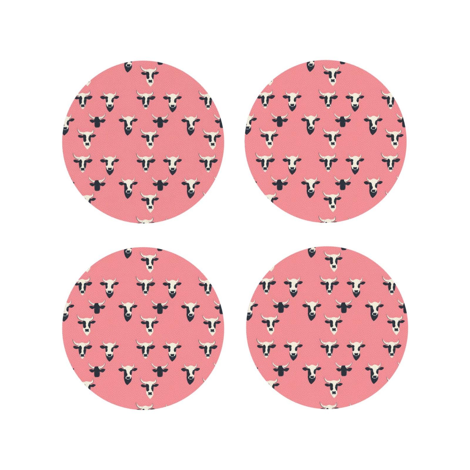 Smazdfxx Women's As Pic Leather Coasters Set Of 4 - Cute Cow 1 Print Lightweight Drink Coasters For Desk