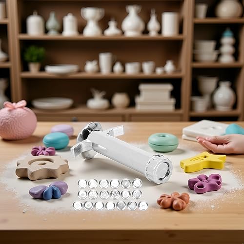 Miniatura 2 de 1 juego de extrusora de arcilla plateada, extrusora de lodo multifunción herramienta de escultura de modelado con 19 moldes de punta para prensas