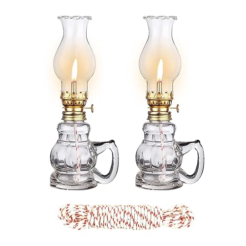 2PCS Chamber Oil Lamp Glass Kerosene Oil Lamps, Vintage Oil