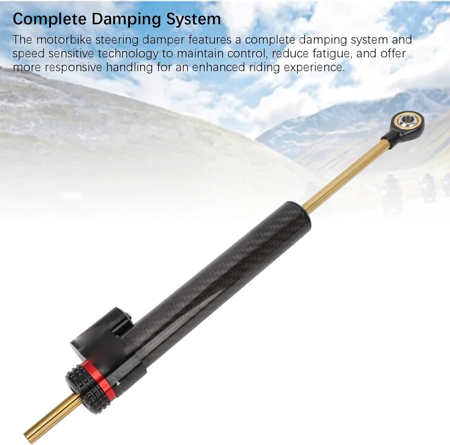 Universal Motorcycle Steering Damper 16 Damping Adjustment Gears 120mm Travel 6061 Aerospace Aluminum Motorbike Steering Damper Stabilizer for Improved Handling (Carbon Fiber Look)