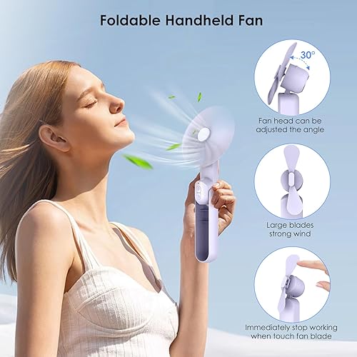 Miniatura 3 de Mini ventilador de mano portátil 4 en 1, ventilador de viaje plegable personal, pequeño ventilador de mano para pestañas faciales, recargable por