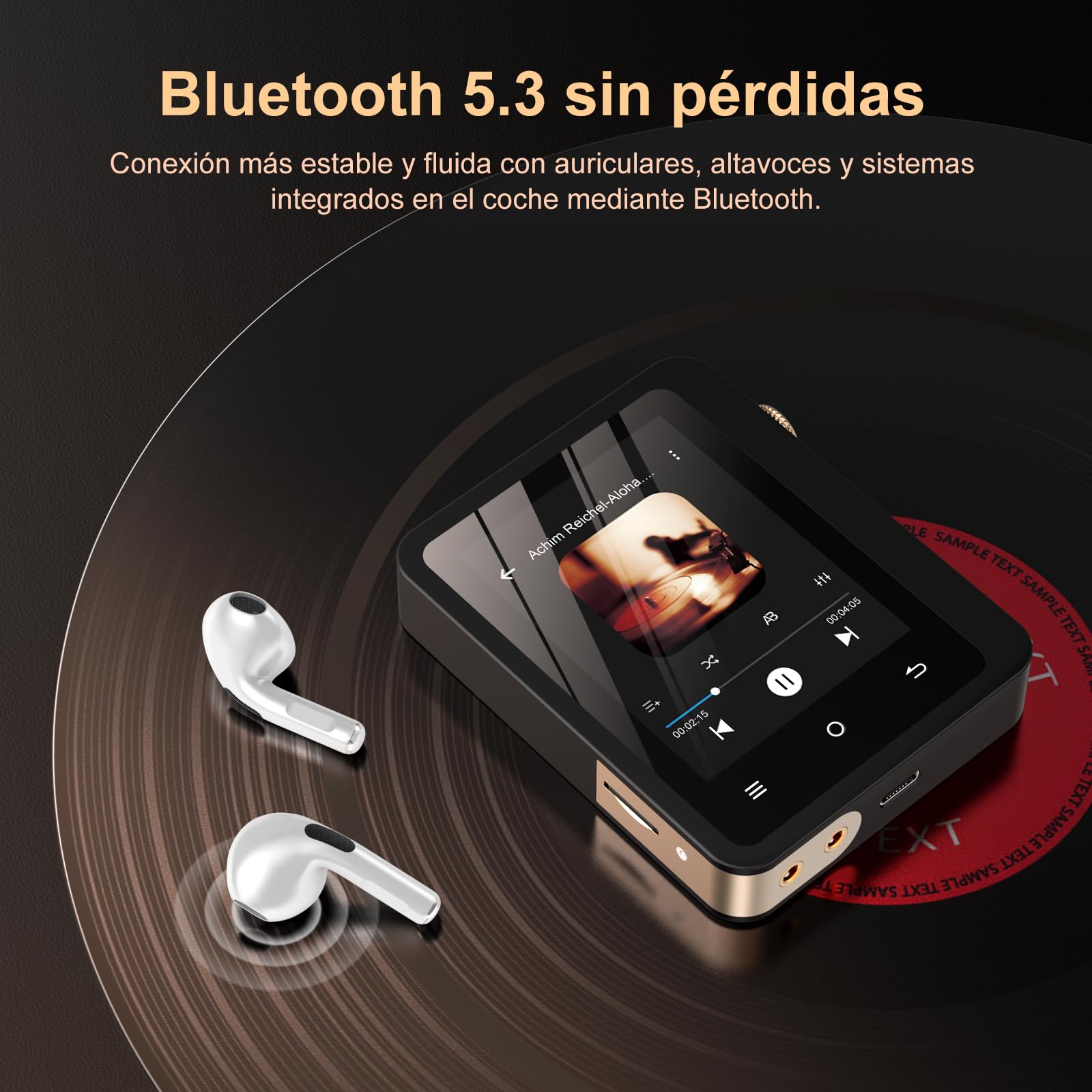 Reproductor MP3 Hi-Fi con compatibilidad con Bluetooth 5.3, reproducción de Audio de Alta resolución DSD sin pérdidas, Capacidad de 64 GB y Pantalla táctil de 2,8 Pulgadas