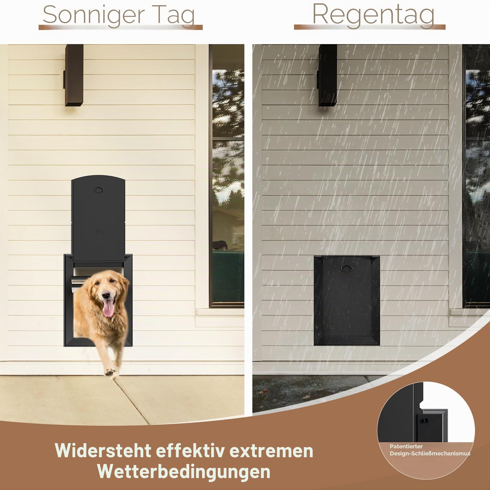 Extra große Hundetür für die Wand, robuste Hundetür mit Aluminiumrahmen und Teleskop-Tunnel, zwei magnetischen Klappen und zwei verschiebbaren Verschlusspaneelen, bis zu 100 kg, schwarz.