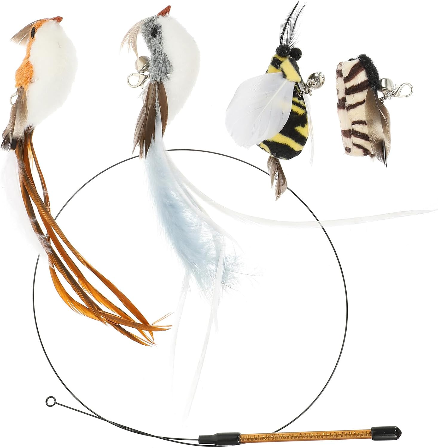GANAZONO Interactive Cat Teaser Replacement Heads Set 5pcs Steel Wire Feather for Indoor Kitten Fun Cat Play Accessories