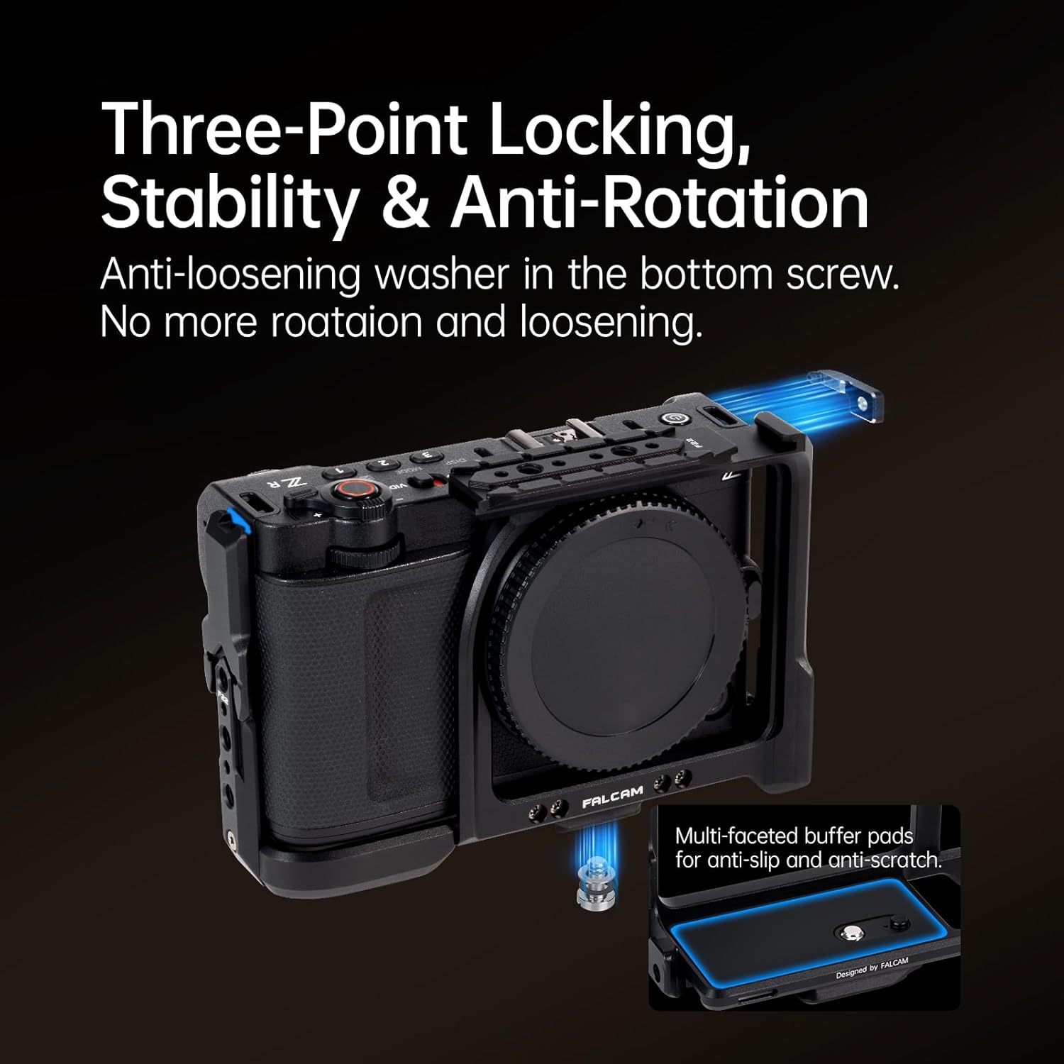 FALCAM F22&F38 Quick Release Camera Cage（for ZR） Detachable Ergonomic Grip, Dedicated HDMI Cable Clamp, Cold Shoe, 1/4" Threads and ARRI Locating Holes - Smooth Fit for Buttons & Battery Door