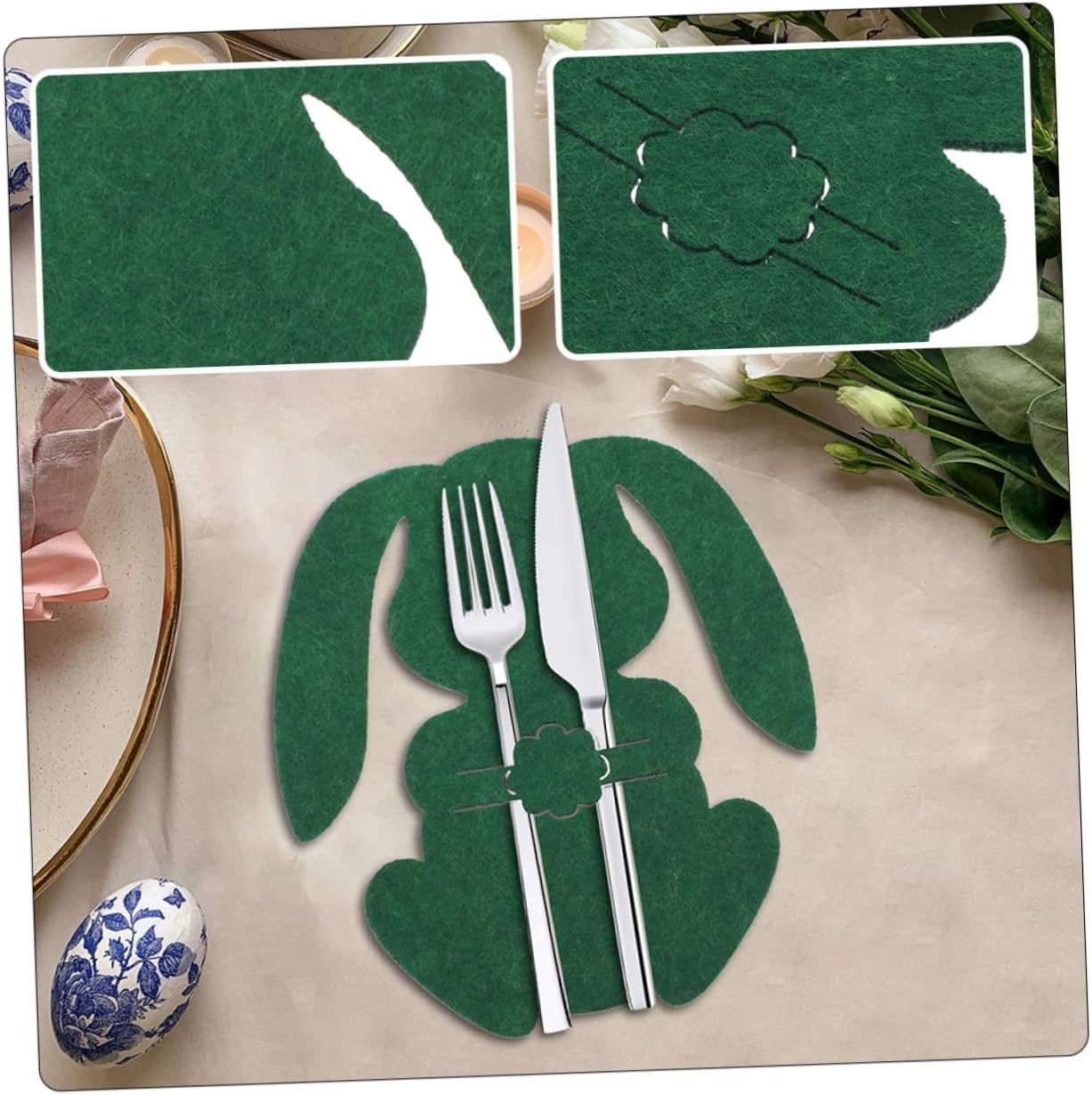 SOLUSTRE 8Pcs Rabbit Shaped Cutlery Holder Adorable Easter Party Accessory for Dinning Table Decor Lightweight and Practical Fork Cutter Bags for Easter Celebrations
