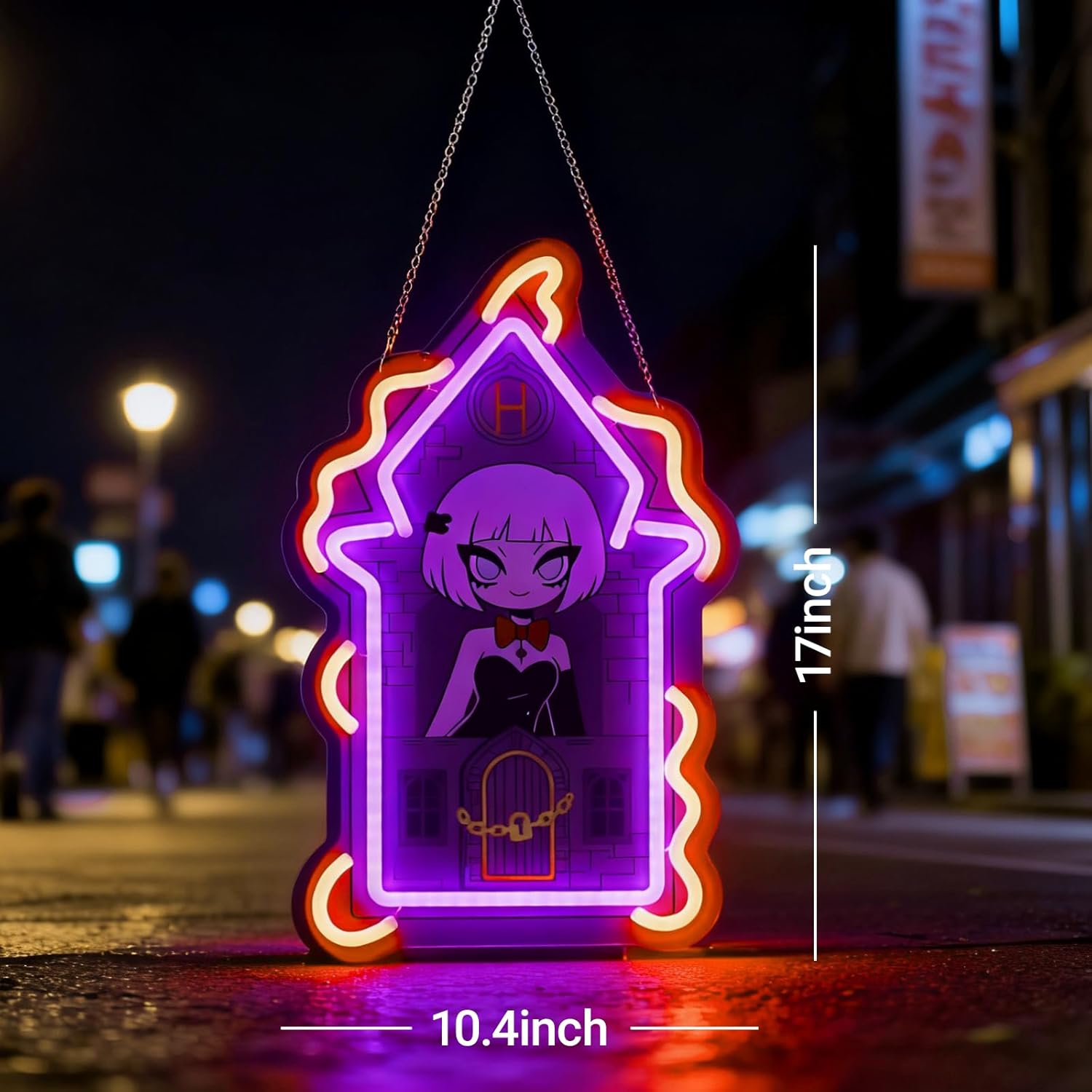 Demon Hotel Neon Sign - Demon Hotel LED Light in Orange & Pink, Vintage Underworld Wall Decor, USB Dimmable Art for Gaming Room