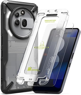 حافظة Ringke Fusion-X متوافقة مع Nothing Phone 3a Pro [أسود] + زجاج مقوى سهل الانزلاق متوافق مع Nothing Phone 3a Pro [عبوة من قطعتين]
