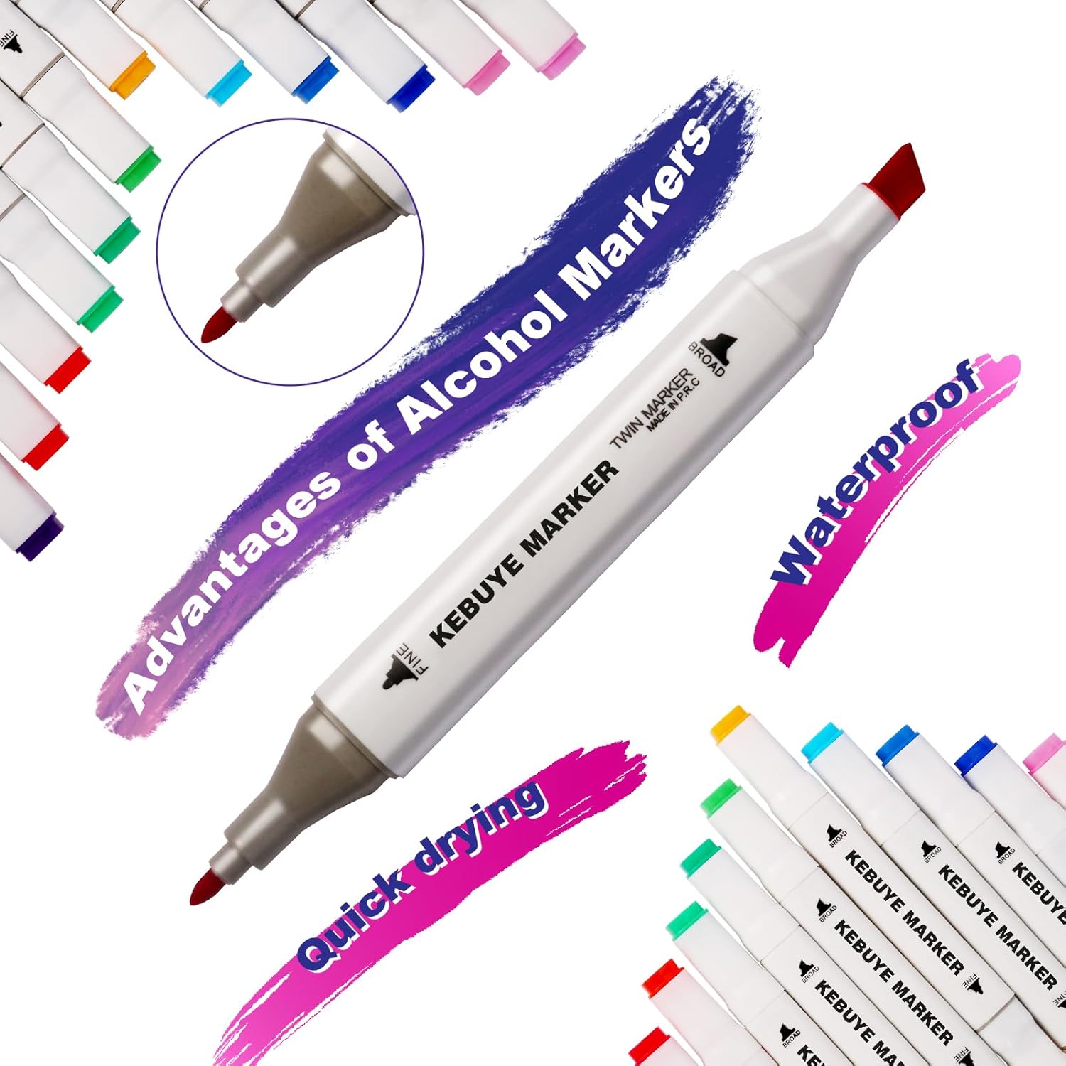 Alcohol Markers 100 Colors, Alcohol Based Marker with Case, Dual Tip Art Markers for Kids Adults Coloring Books, Sketch Permanent Marker Pens, School Supplies Christmas Gift - Image 4