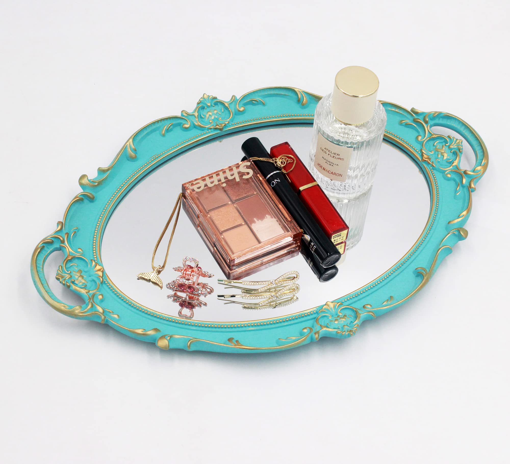 YCHMIR Vintage Small Wall Mirror 37 x 25.4 cm Oval Blue, 36.8L x 25.4W cm - Image 4
