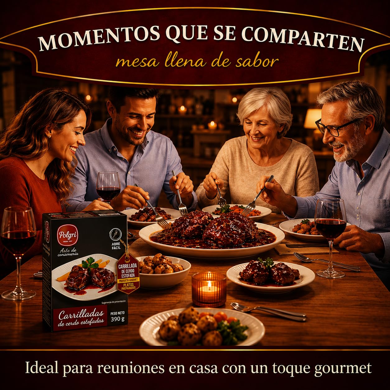 POLGRI Carrilladas de Cerdo Estofadas Conserva Gourmet Lata 390 g x 3 Carne Melosa Lista para Calentar